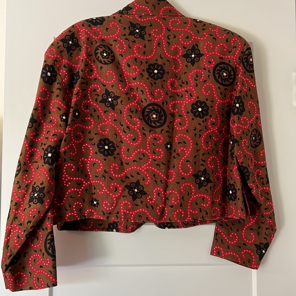 Classiques for Nordstrom Brown Floral Print Crop Linen Jacket. Sz M - Picture 3 of 4